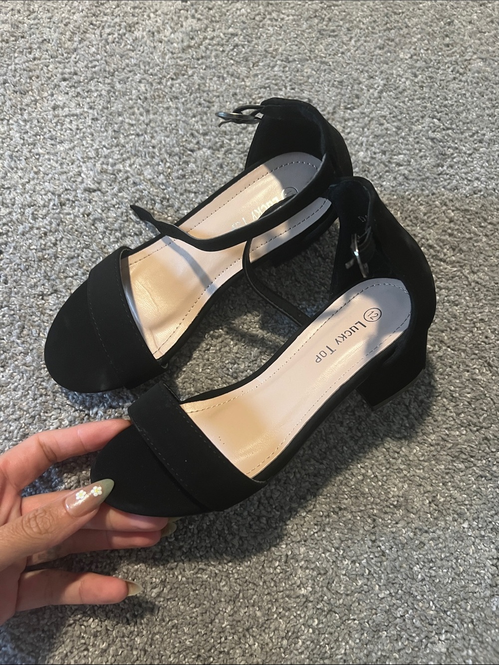 Lucky Top Girls' Black Low Block Heel Dress Sandals
